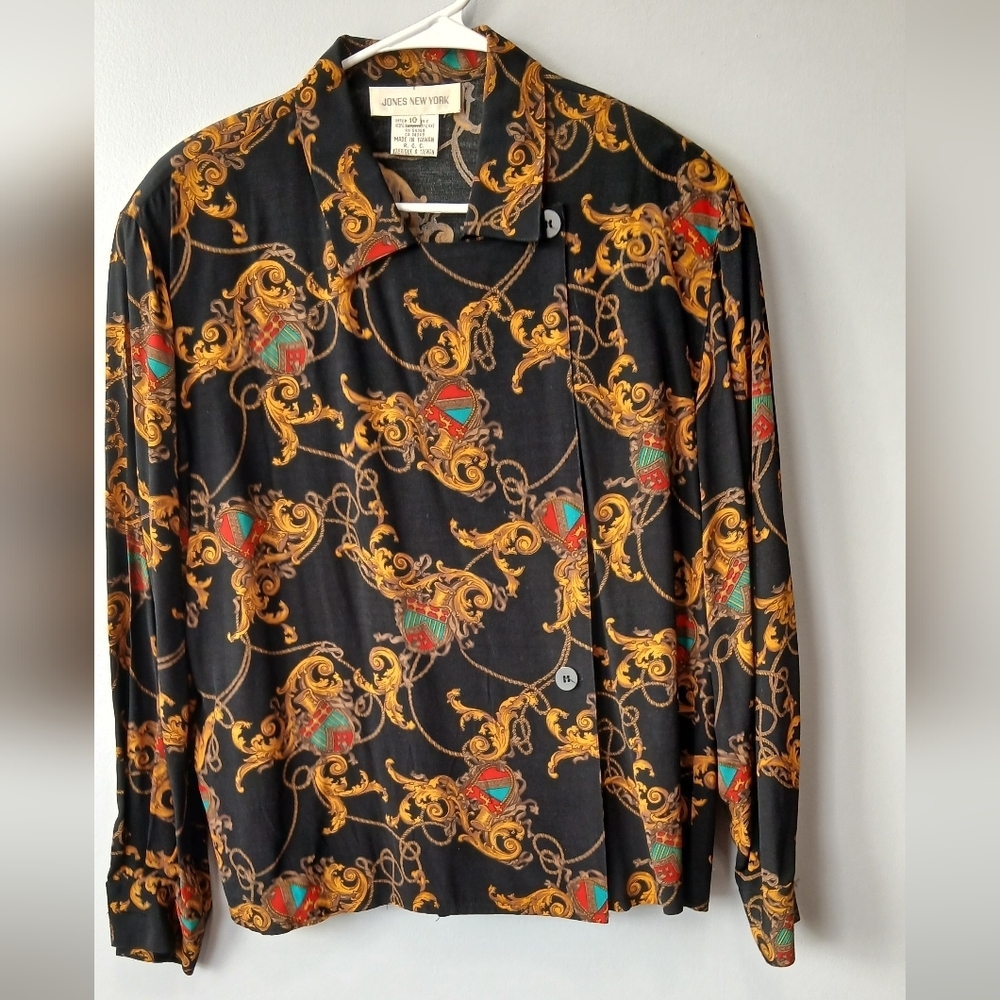 Vintage Jones New York Baroque Shirt Women 10 Old Money Dark Academia Equestrian